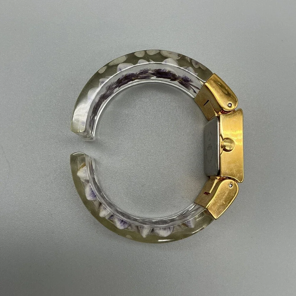 Joan Rivers Womens Watch 24mm Purple Dial Clear Floral Gold Tone New Battery